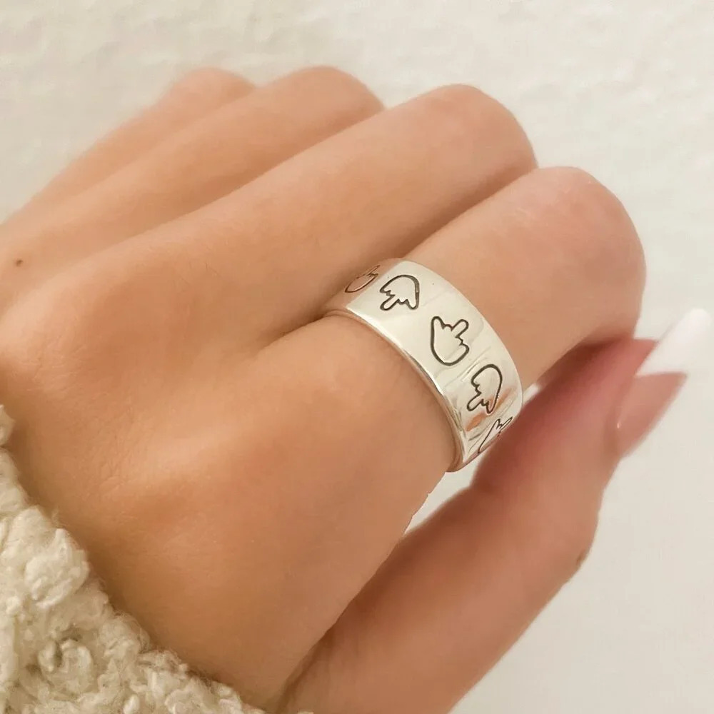 925 Sterling Silver Middle Finger Chunky Ring Band Hand Gesture Ring